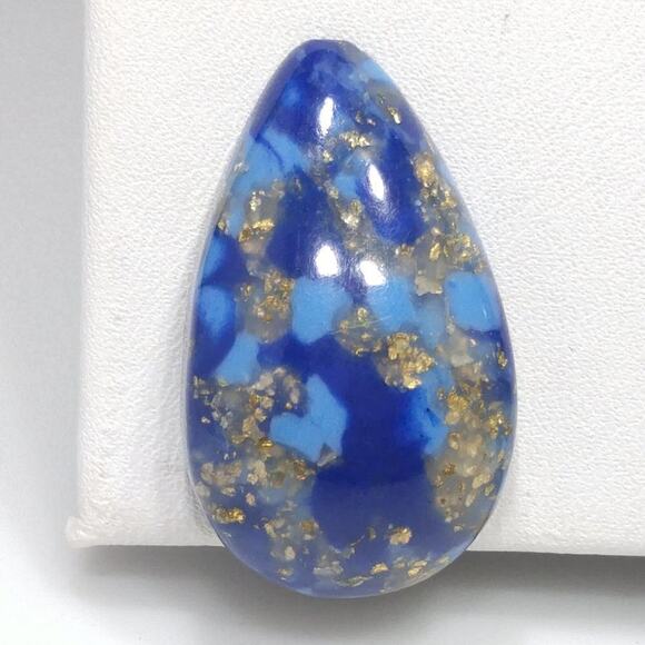 Vintage 1950s Blue Gold Glitter Lucite Clip Earrings Mid Century Modern Jewelry - Picture 7 of 13